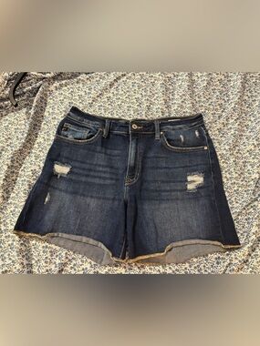 Dark Blue Distressed Denim Shorts